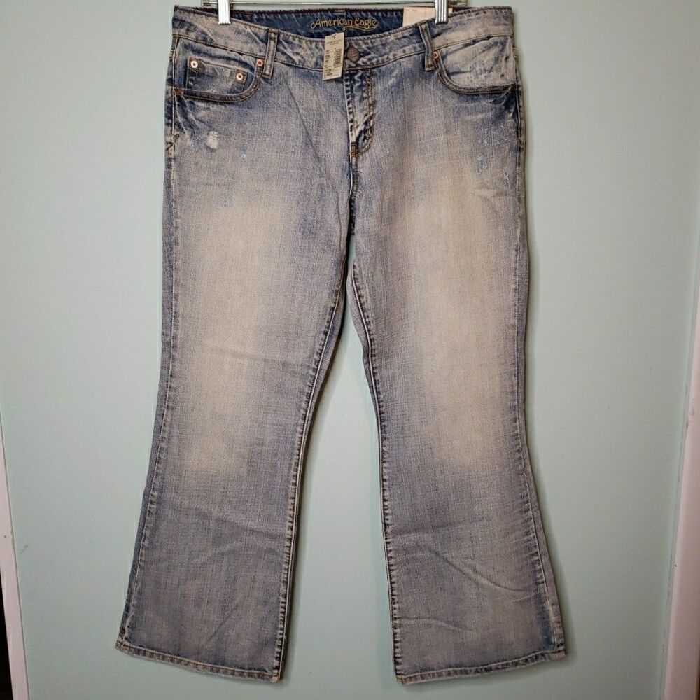 American Eagle Jeans Womens Size 14 Short Hipster Light Wash Low Rise Boot Y2k
